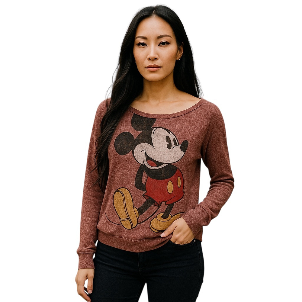 Disney Parks Mickey Mouse Sweatshirt Womens Small Pink Pullover Distressed logo